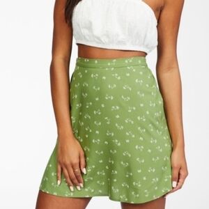 Billabong Crossroads Floral Grass Green A-Line Mini Skirt - Size Large
